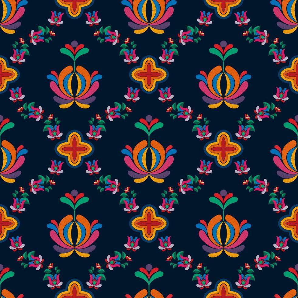 ikat etnico senza soluzione di continuità modello decorazione design. azteco tessuto tappeto boho mandala tessile arredamento sfondo. tribale nativo motivo fiore decorativo tradizionale ricamo vettore illustrato sfondo