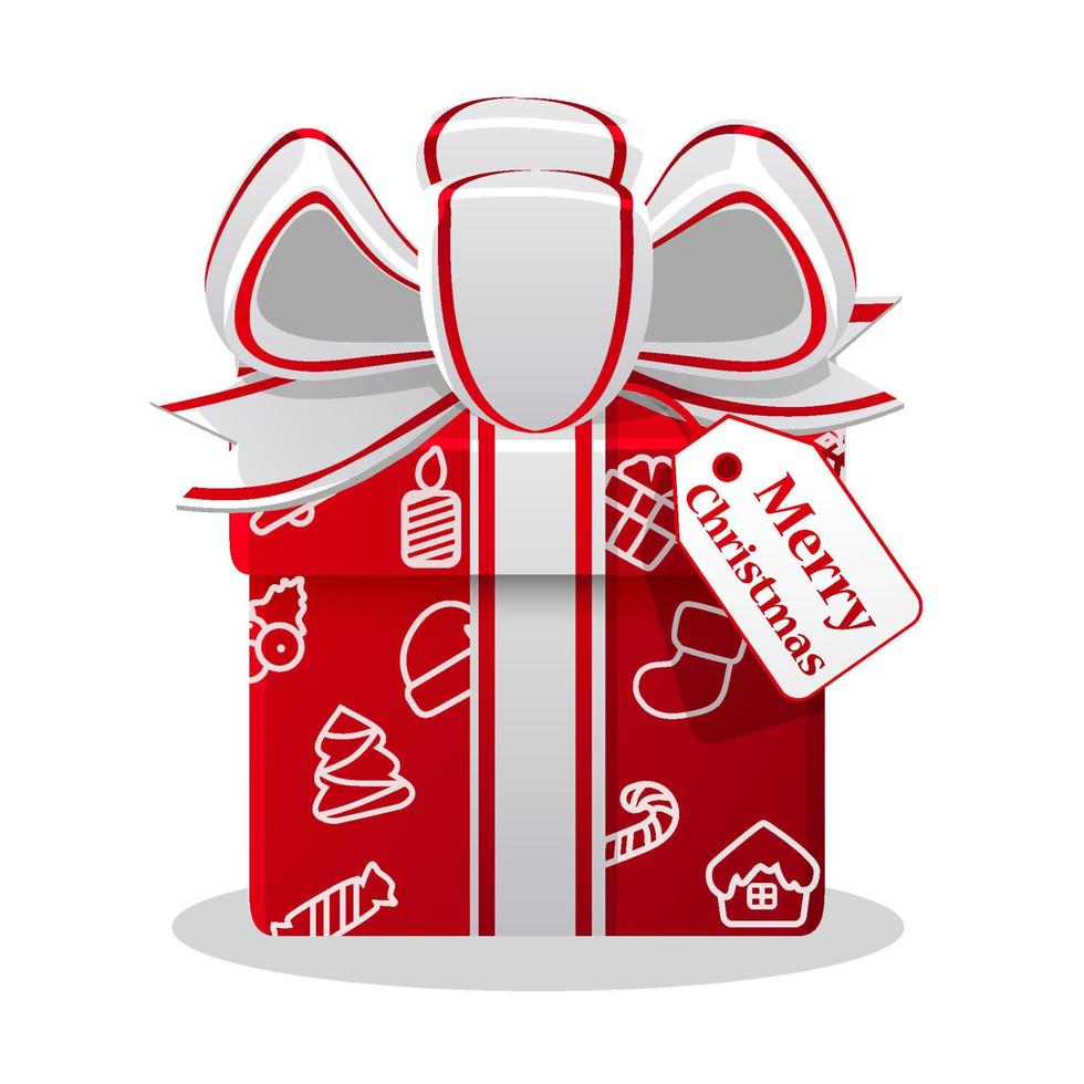 allegro Natale regalo scatola con arco per Giochi. vettore illustrazione isolato rosso Natale scatola grafico elemento.