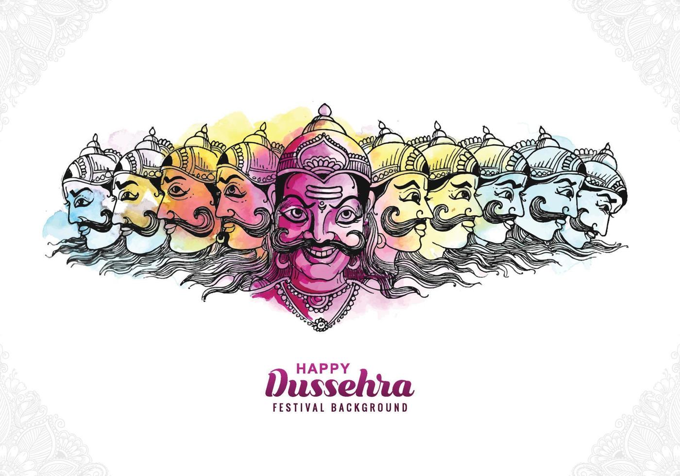 contento Dussehra celebrazione arrabbiato ravan con dieci teste carta schizzo sfondo vettore