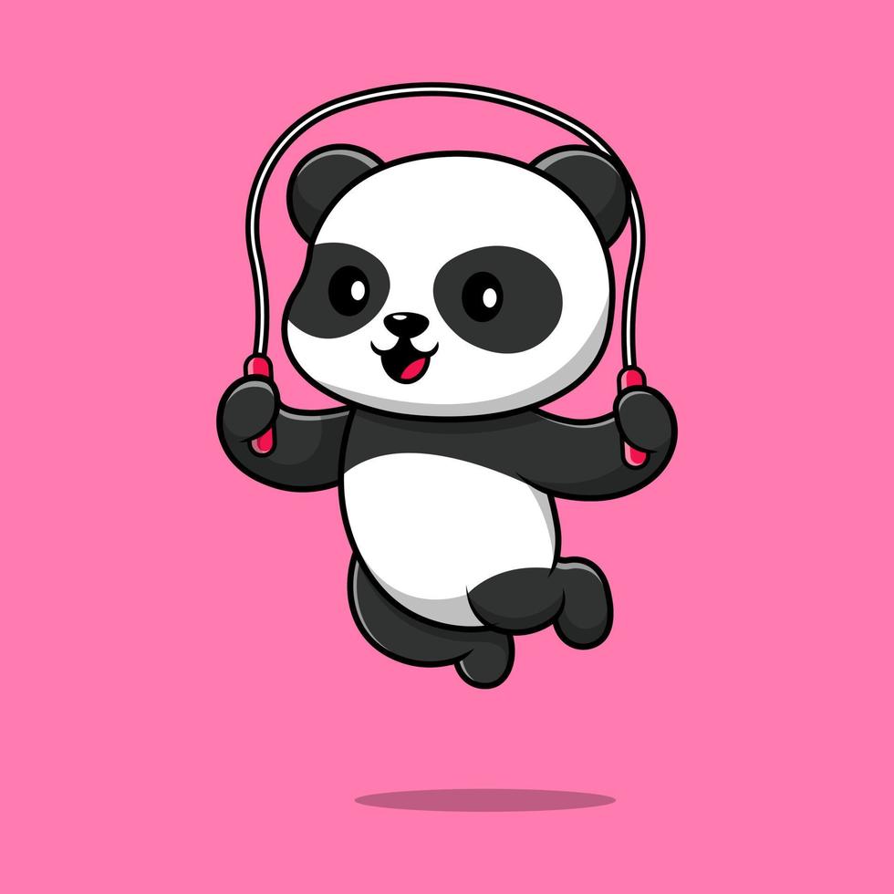 carino panda giocando saltare corda cartone animato vettore icona illustrazione. piatto cartone animato concetto