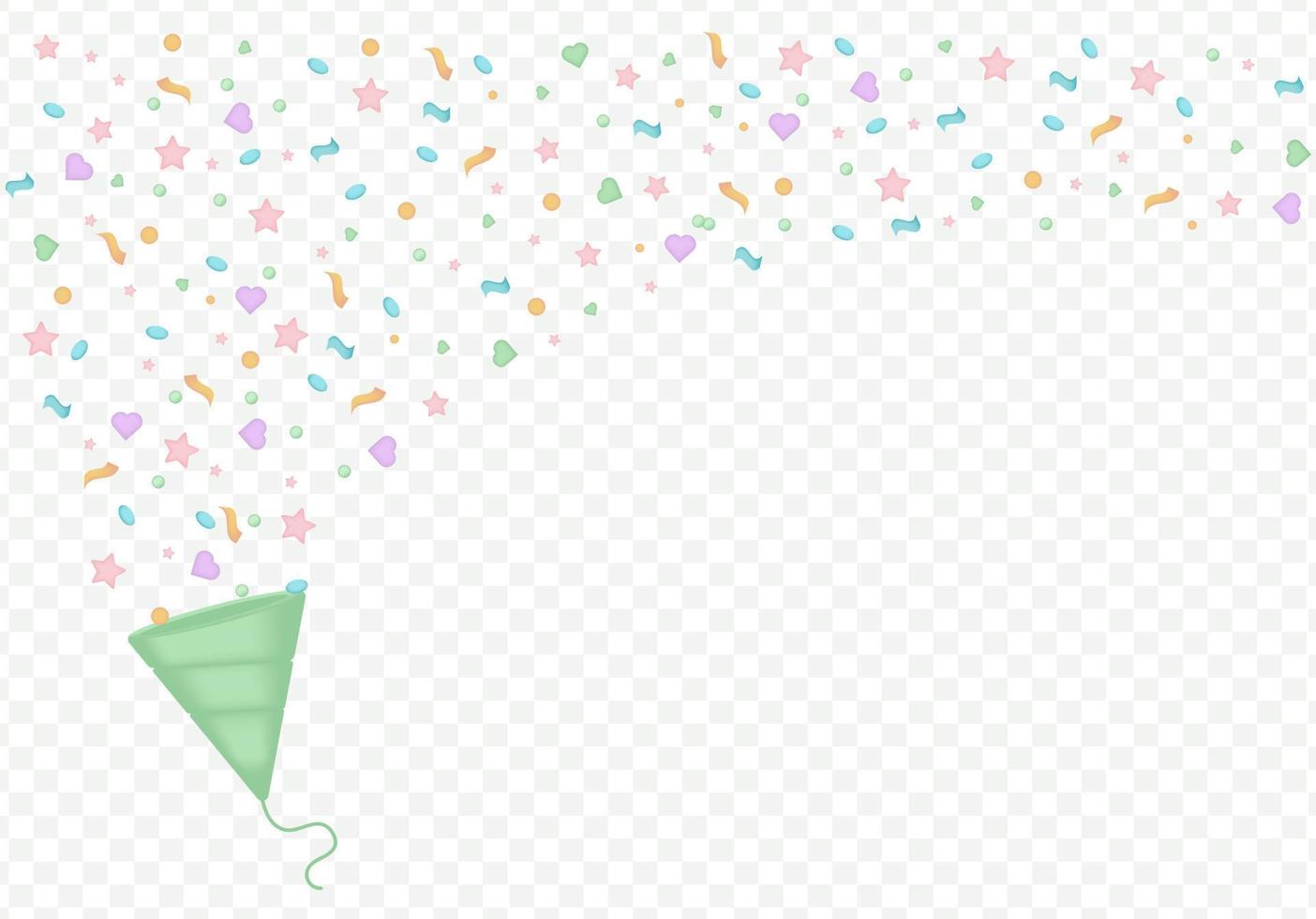 3d festa bottone automatico con coriandoli plastilina cartone animato stile simbolo di sorpresa. vettore illustrazione di vacanza cracker