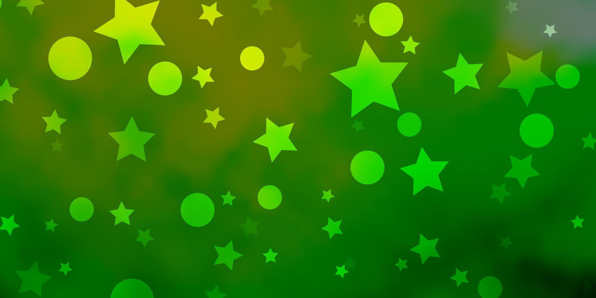 sfondo vettoriale verde chiaro, giallo con cerchi, stelle.
