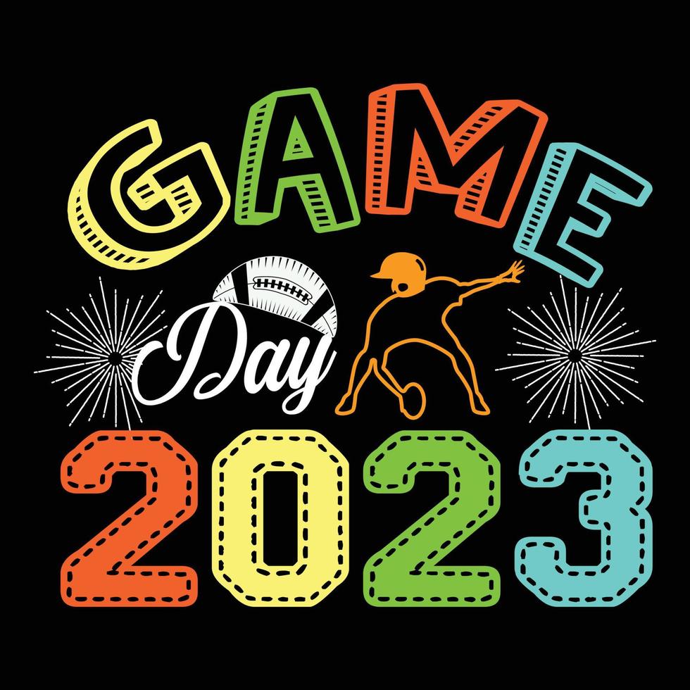 gioco giorno 2023. può essere Usato per calcio logo imposta, atletico maglietta moda disegno, sport tipografia, abbigliamento sportivo abbigliamento, maglietta vettori, saluto carte, messaggi, e tazze vettore