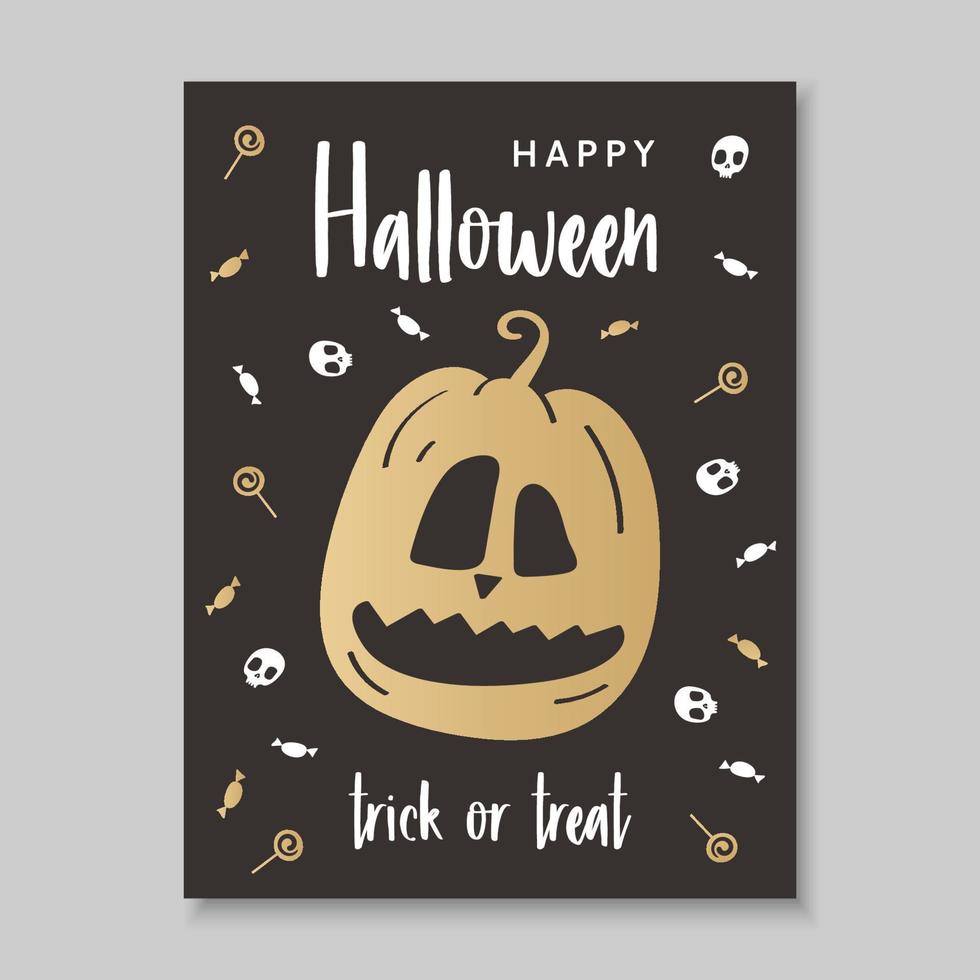 Halloween manifesto nel mano disegnato stile con un' sinistro zucca nel nero e oro colori vettore