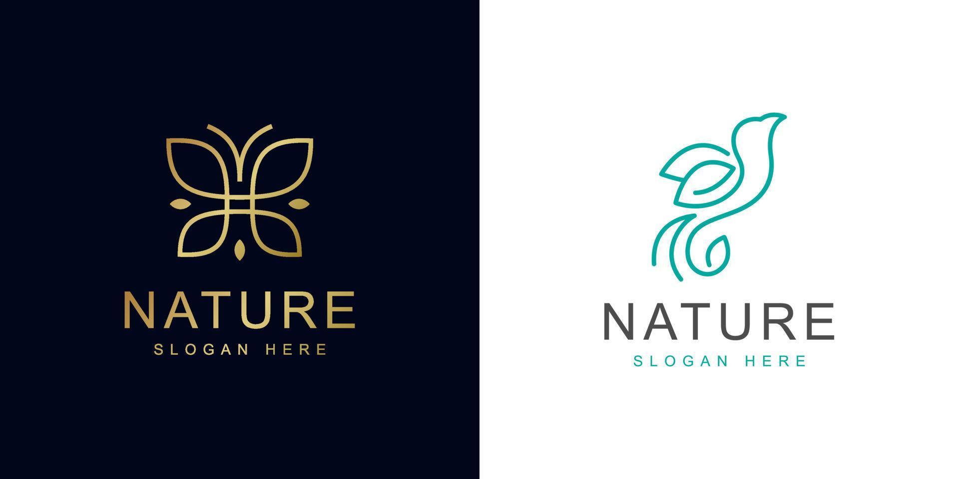 semplice elegante natura animale natura natura per Prodotto logo design con farfalla foglia, uccello foglia logo icona simbolo vettore elemento