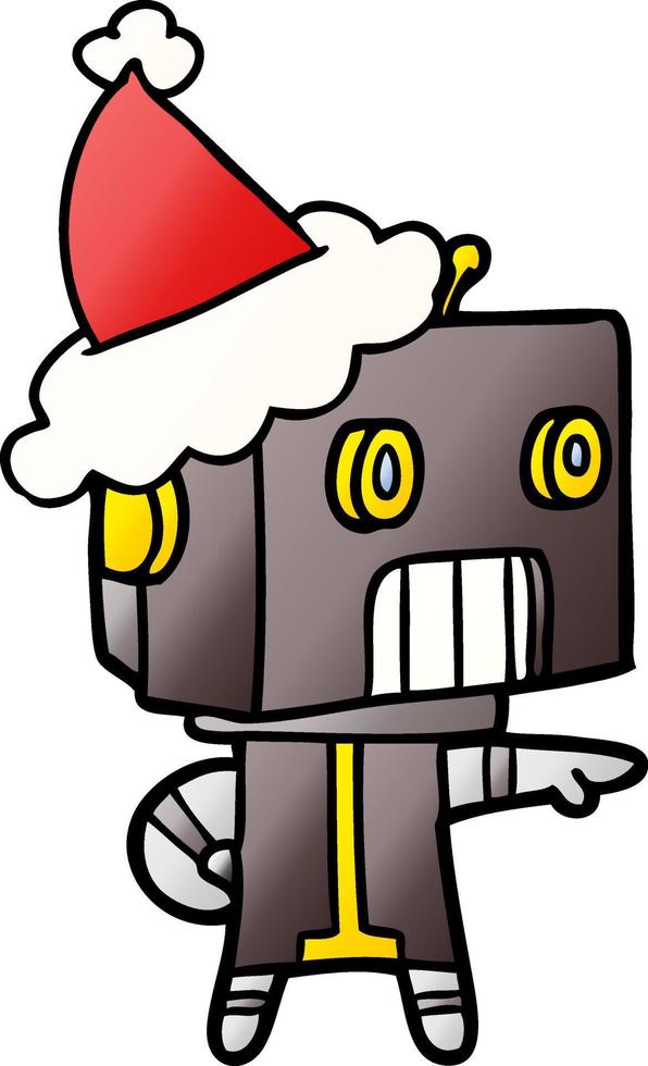 cartone animato sfumato di un robot che indossa il cappello di Babbo Natale vettore