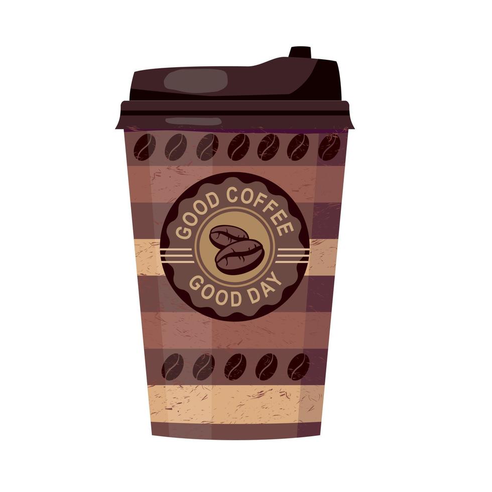 un' a strisce carta tazza con un' coperchio e un' etichetta quello dice bene caffè - bene giorno. vettore