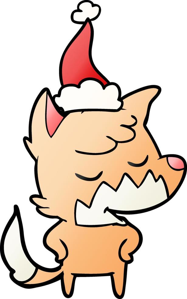 simpatico cartone animato sfumato di una volpe che indossa il cappello di Babbo Natale vettore