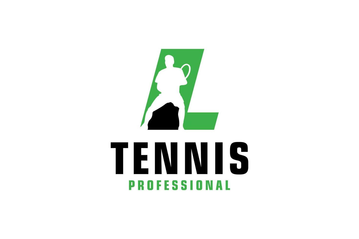 lettera l con tennis giocatore silhouette logo design. vettore design modello elementi per sport squadra o aziendale identità.