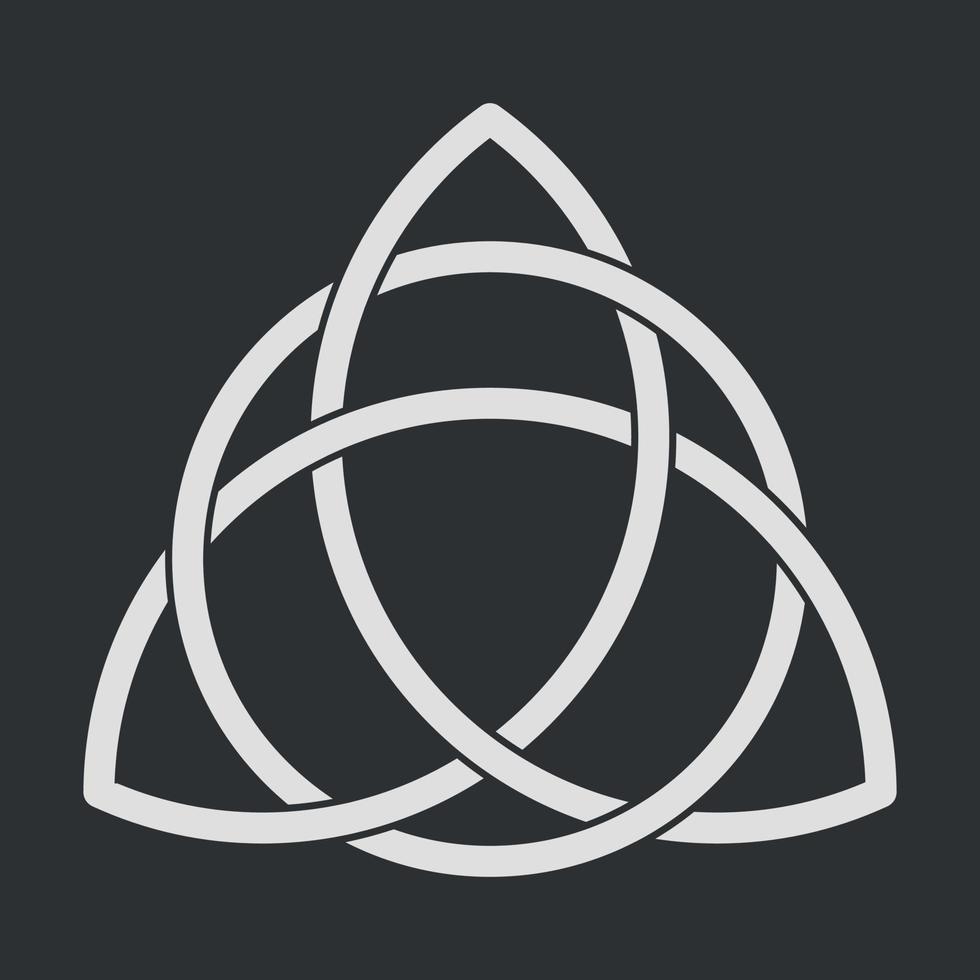 triquetra o Trinità nodo cartello. pagano simbolo di eternità. celtico decorativo elemento. forme incastro ogni Altro. Trinità nodo con cerchio, infinito ciclo continuo. vettore illustrazione su nero sfondo