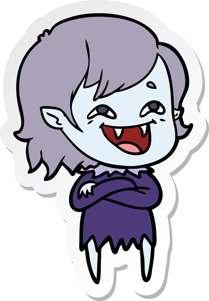 adesivo di una ragazza vampira che ride cartone animato vettore