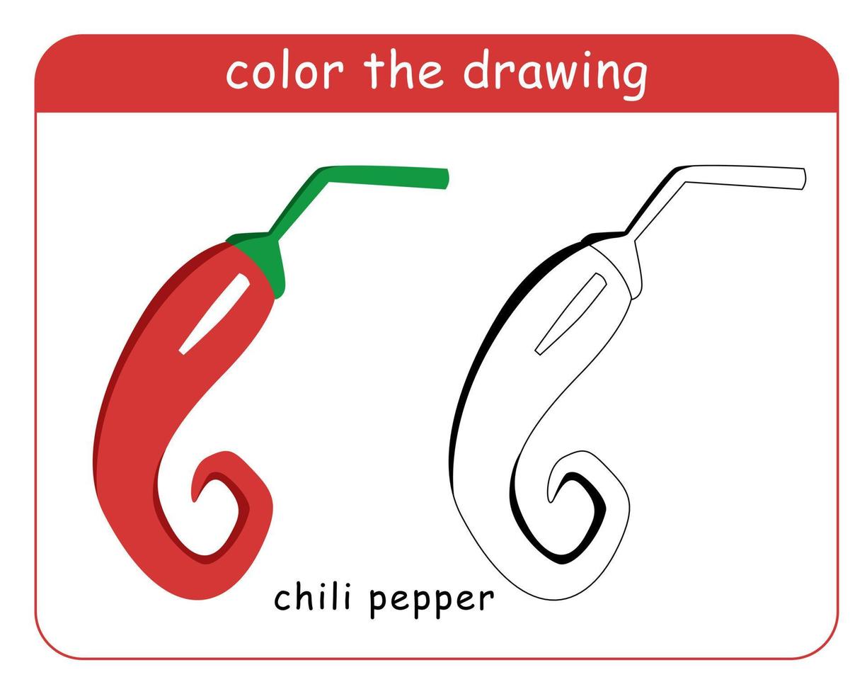 colorazione libro per bambini. rosso peperoncino nel colore e nero e bianca. vettore