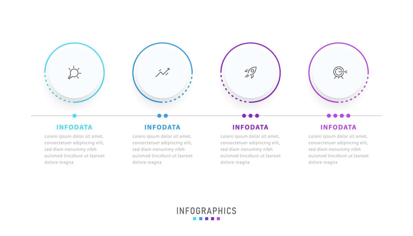 modello di progettazione di etichetta infografica vettoriale con icone e 4 opzioni o passaggi. può essere utilizzato per diagramma di processo, presentazioni, layout del flusso di lavoro, banner, diagramma di flusso, grafico informativo.