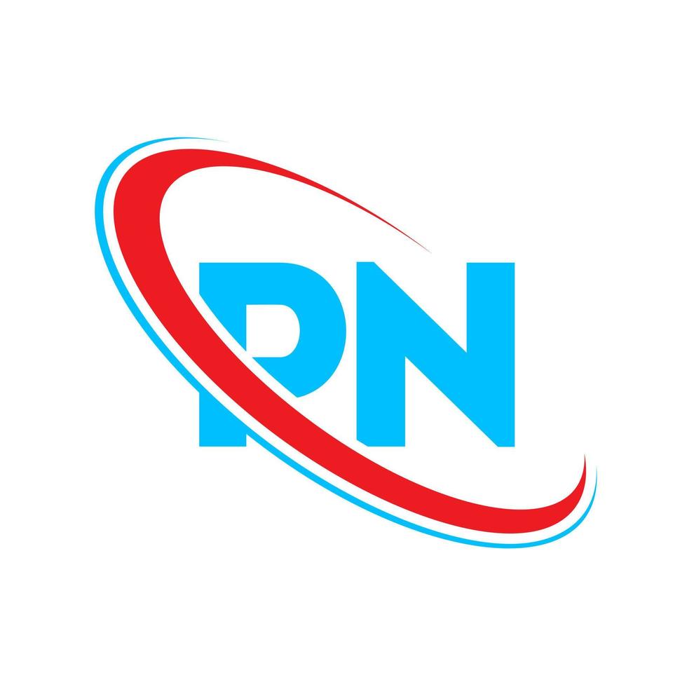pn logo. pn design. blu e rosso pn lettera. pn lettera logo design. iniziale lettera pn connesso cerchio maiuscolo monogramma logo. vettore