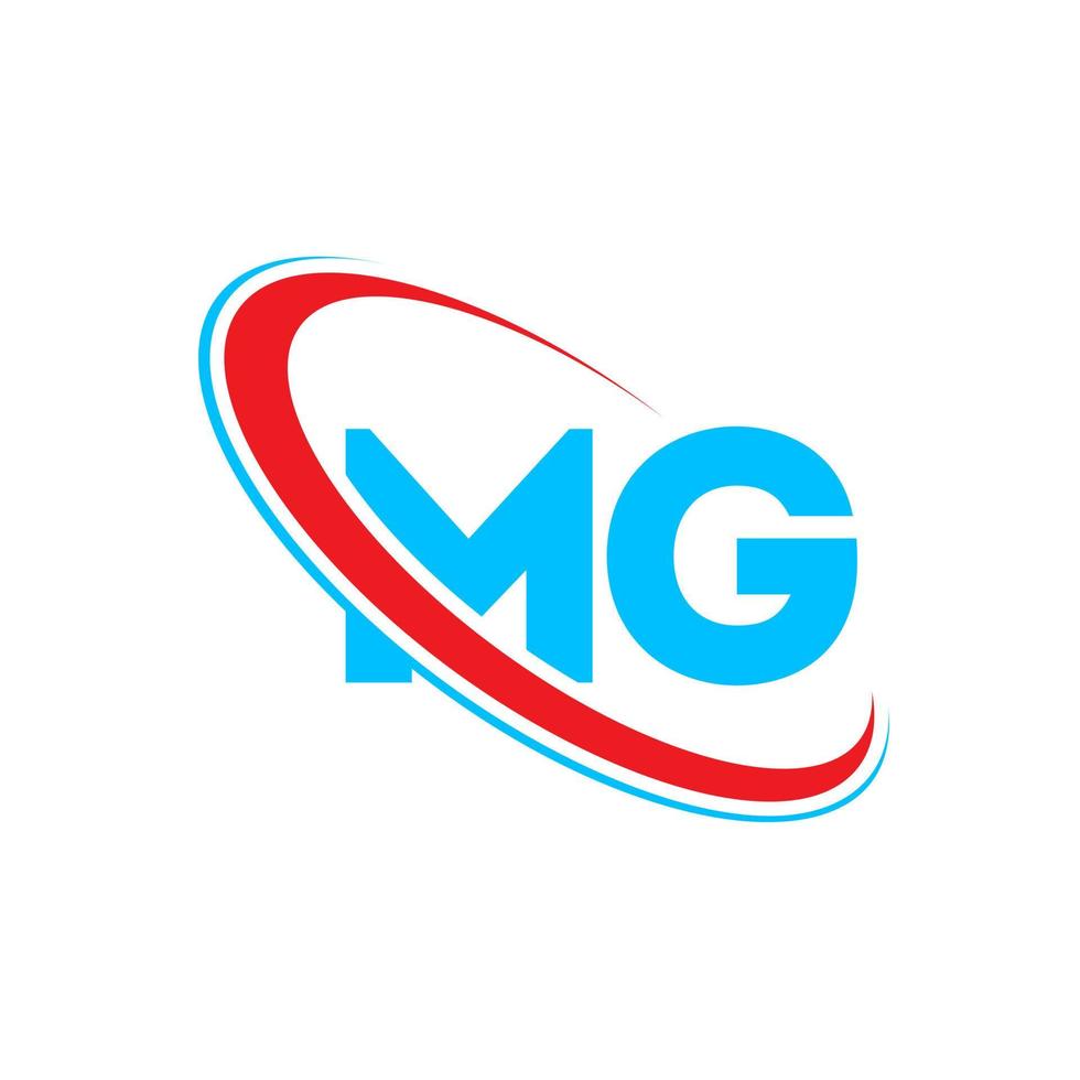 mg logo. mg design. blu e rosso mg lettera. mg lettera logo design. iniziale lettera mg connesso cerchio maiuscolo monogramma logo. vettore