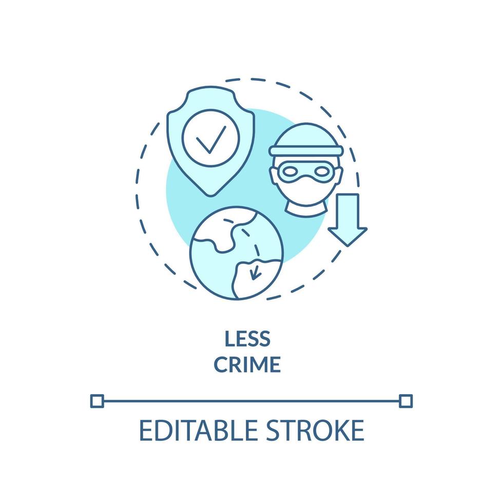 Di meno crimine turchese concetto icona. sociale problemi evitando. Tirare fattore per migrazione astratto idea magro linea illustrazione. isolato schema disegno. modificabile ictus. aria, miriade pro-grassetto font Usato vettore
