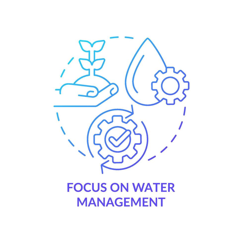 messa a fuoco su acqua gestione blu pendenza concetto icona. irrigazione tecnologia. agricoltura tendenze e innovazioni astratto idea magro linea illustrazione. isolato schema disegno. miriade pro-grassetto font Usato vettore