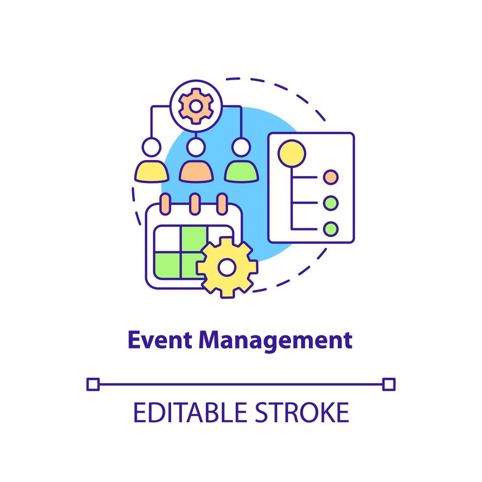 evento gestione concetto icona. attività commerciale pianificazione opera. hr organizzazione abilità astratto idea magro linea illustrazione. isolato schema disegno. modificabile ictus. aria, miriade pro-grassetto font Usato vettore