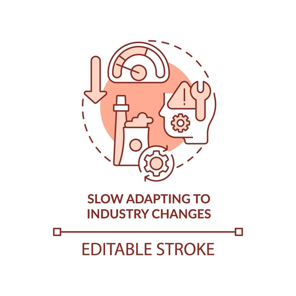 lento adattamento per industria i cambiamenti rosso concetto icona. Compatibilità problema. bpa problemi astratto idea magro linea illustrazione. isolato schema disegno. modificabile ictus. aria, miriade pro-grassetto font Usato vettore
