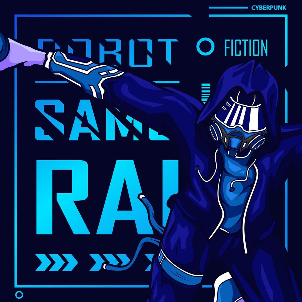 samurai eroe cyberpunk finzione personaggio vettore. colorato maglietta design illustrazione. vettore