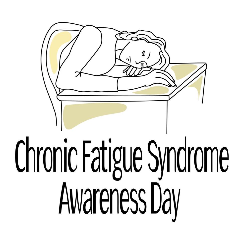 cronico fatica sindrome consapevolezza giorno, schematico rappresentazione di un' persona addormentato su un' del desktop vettore