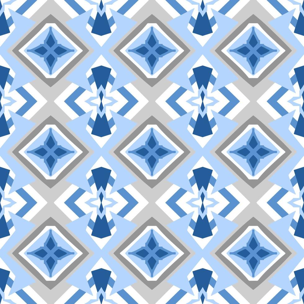 blu geometrico senza soluzione di continuità modello con tribale forma. modello progettato nel ikat, azteco, marocchino, tailandese, lusso Arabo stile. ideale per tessuto indumento, ceramica, sfondo. vettore illustrazione.