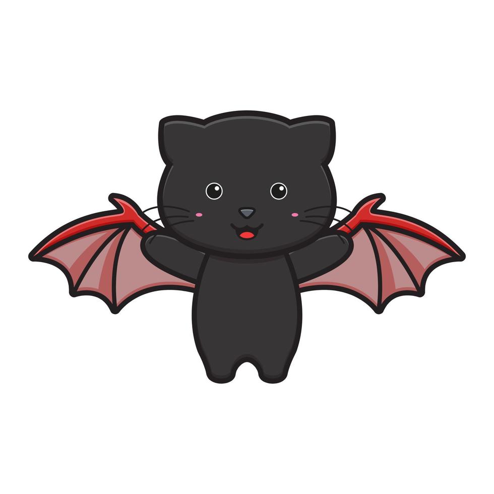 carino gatto pipistrello Halloween celebrazione portafortuna icona cartone animato illustrazione piatto cartone animato stile vettore