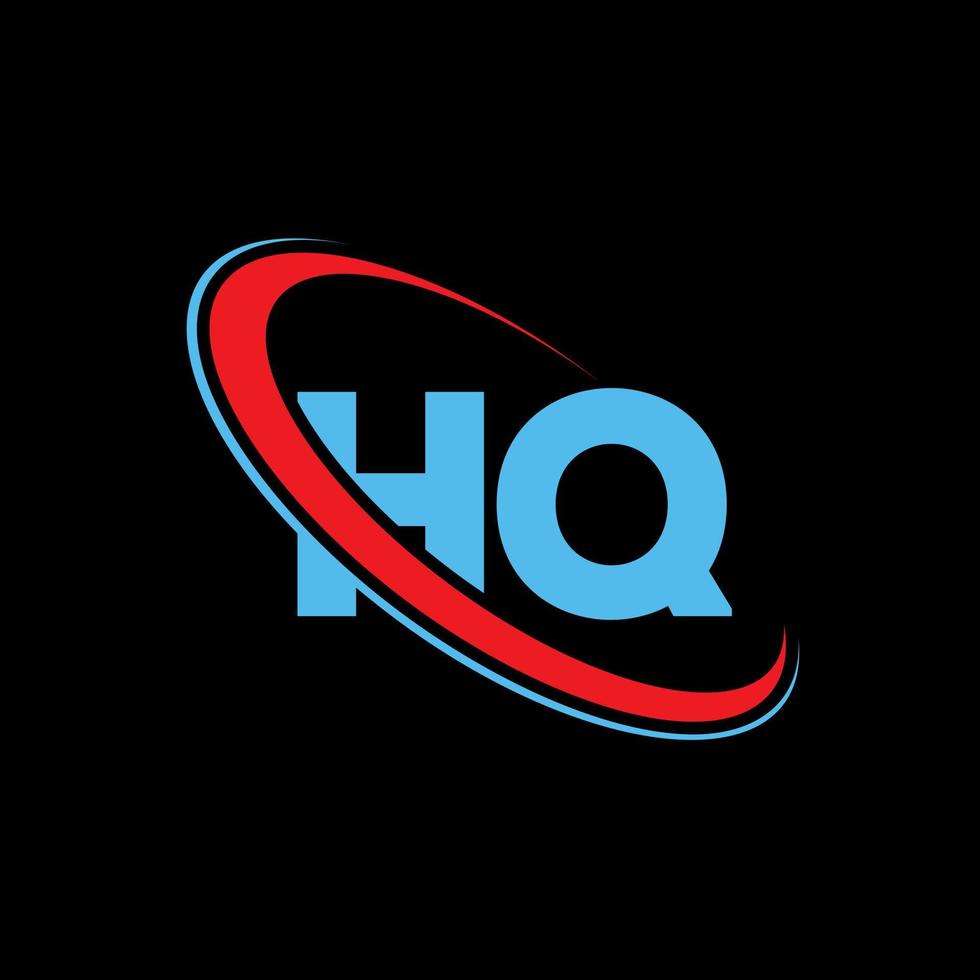 hq logo. hq design. blu e rosso hq lettera. hq lettera logo design. iniziale lettera hq connesso cerchio maiuscolo monogramma logo. vettore