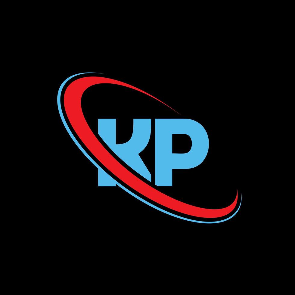 kp logo. kp design. blu e rosso kp lettera. kp lettera logo design. iniziale lettera kp connesso cerchio maiuscolo monogramma logo. vettore