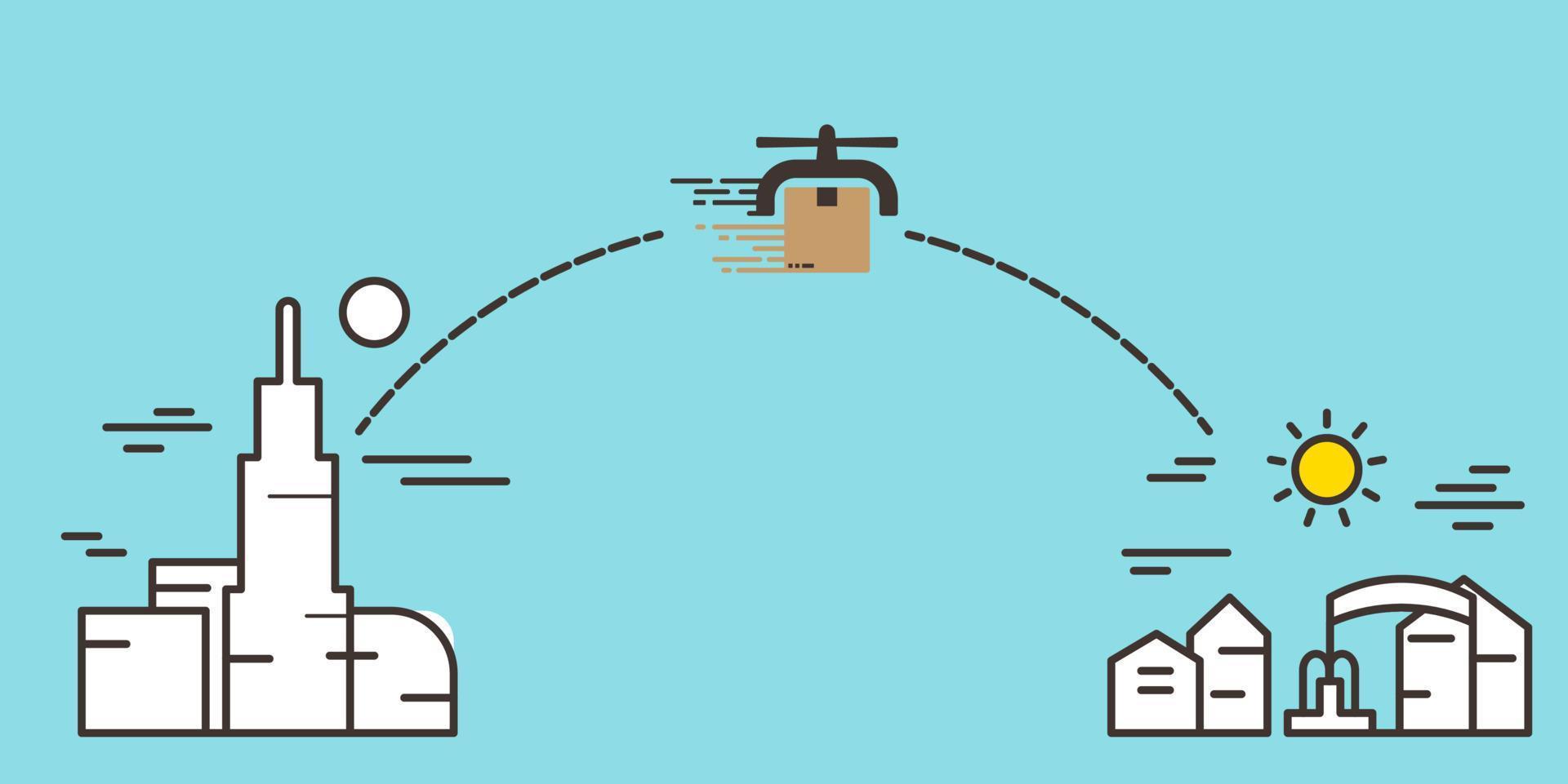 volare fuco pacco consegna pacchetto a partire dal città per cittadina linea arte illustrazione vettore