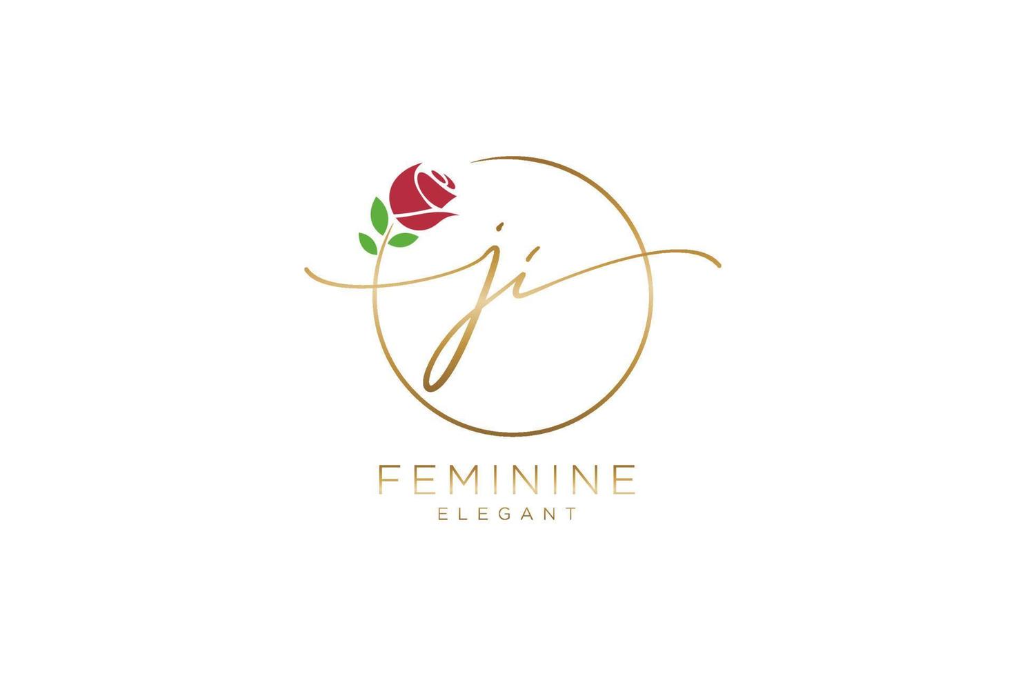 iniziale ji femminile logo bellezza monogramma e elegante logo disegno, grafia logo di iniziale firma, nozze, moda, floreale e botanico con creativo modello. vettore