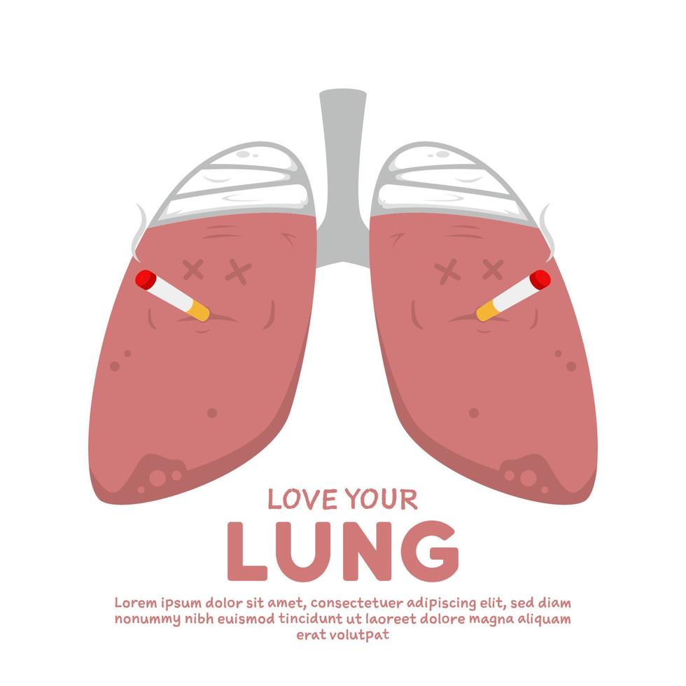 malato fumatore polmone illustrazione cartone animato manifesto vettore