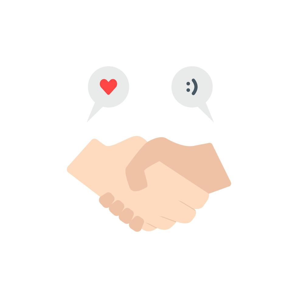 semplice stretta di mano illustrazione con Sorridi e amore emoticon nel piatto stile icona vettore