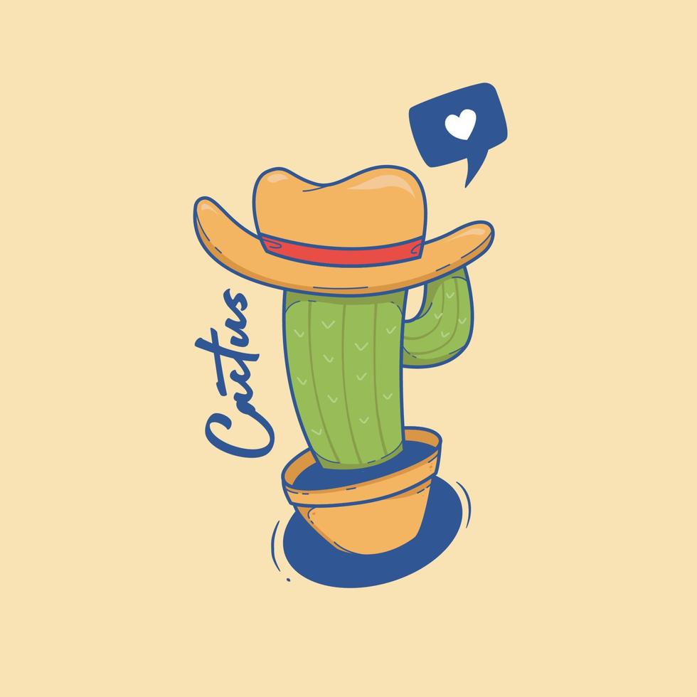 carino cactus cowboy con cowboy cappello nel pentola vettore cartone animato illustrazione