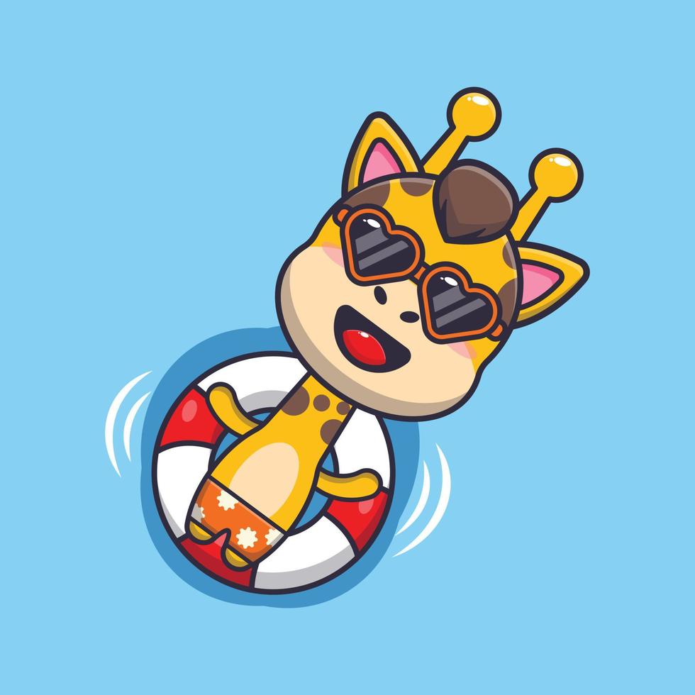 carino giraffa nel occhiali da sole galleggiante con boa cartone animato illustrazione vettore