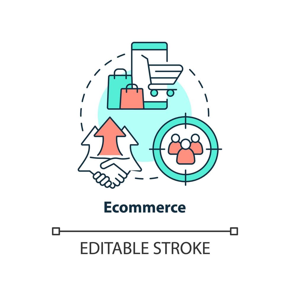 e-commerce concetto icona. sociale commercio. vivere acquisti. Creatore economia tendenza astratto idea magro linea illustrazione. isolato schema disegno. modificabile ictus. vettore