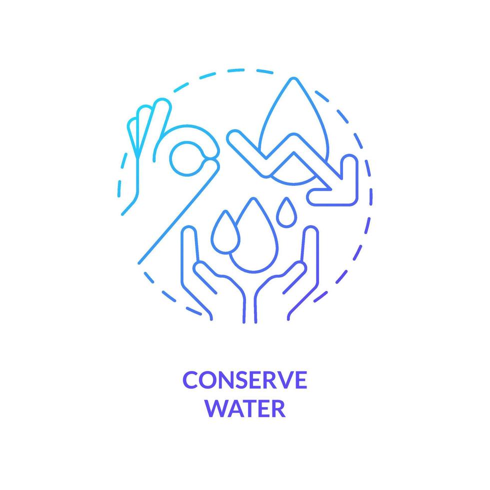 Conserve acqua blu pendenza concetto icona. ridurre consumo di acqua. energia efficienza a casa astratto idea magro linea illustrazione. isolato schema disegno. vettore