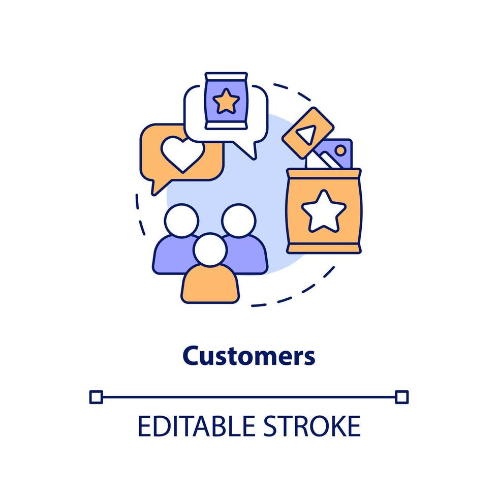 i clienti concetto icona. soddisfare consumatori. Creatore economia stakeholder astratto idea magro linea illustrazione. isolato schema disegno. modificabile ictus. vettore