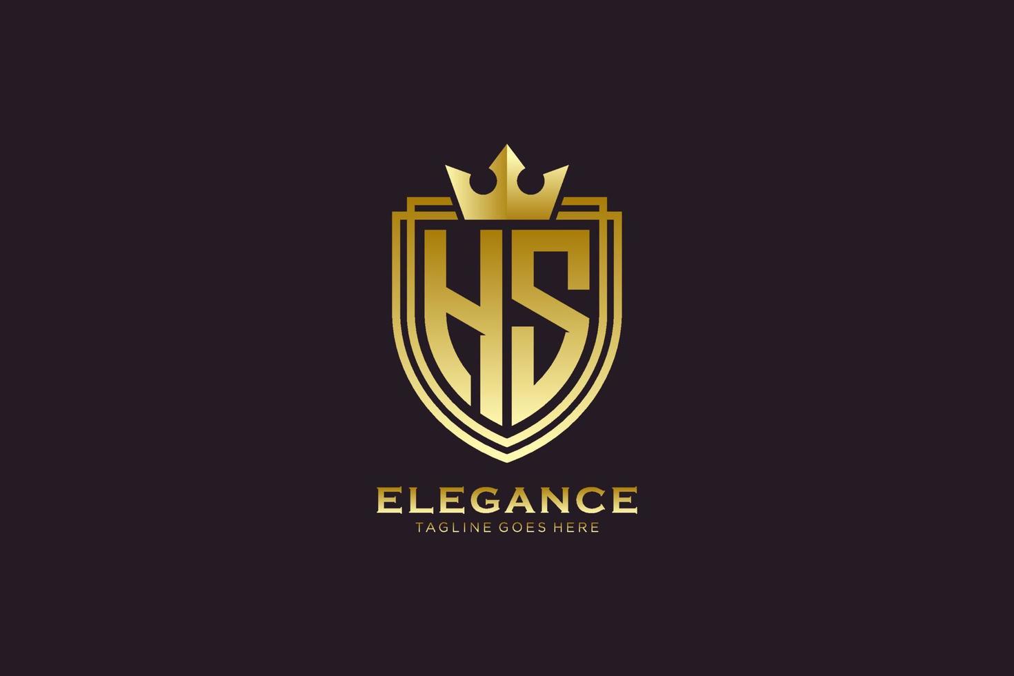 iniziale hs elegante lusso monogramma logo o distintivo modello con pergamene e reale corona - Perfetto per lussuoso il branding progetti vettore