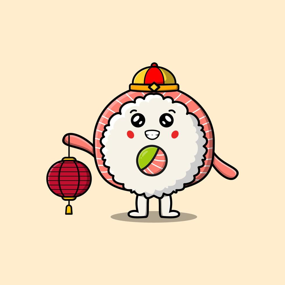 cartone animato riso Sushi rotoli sashimi Cinese personaggio vettore
