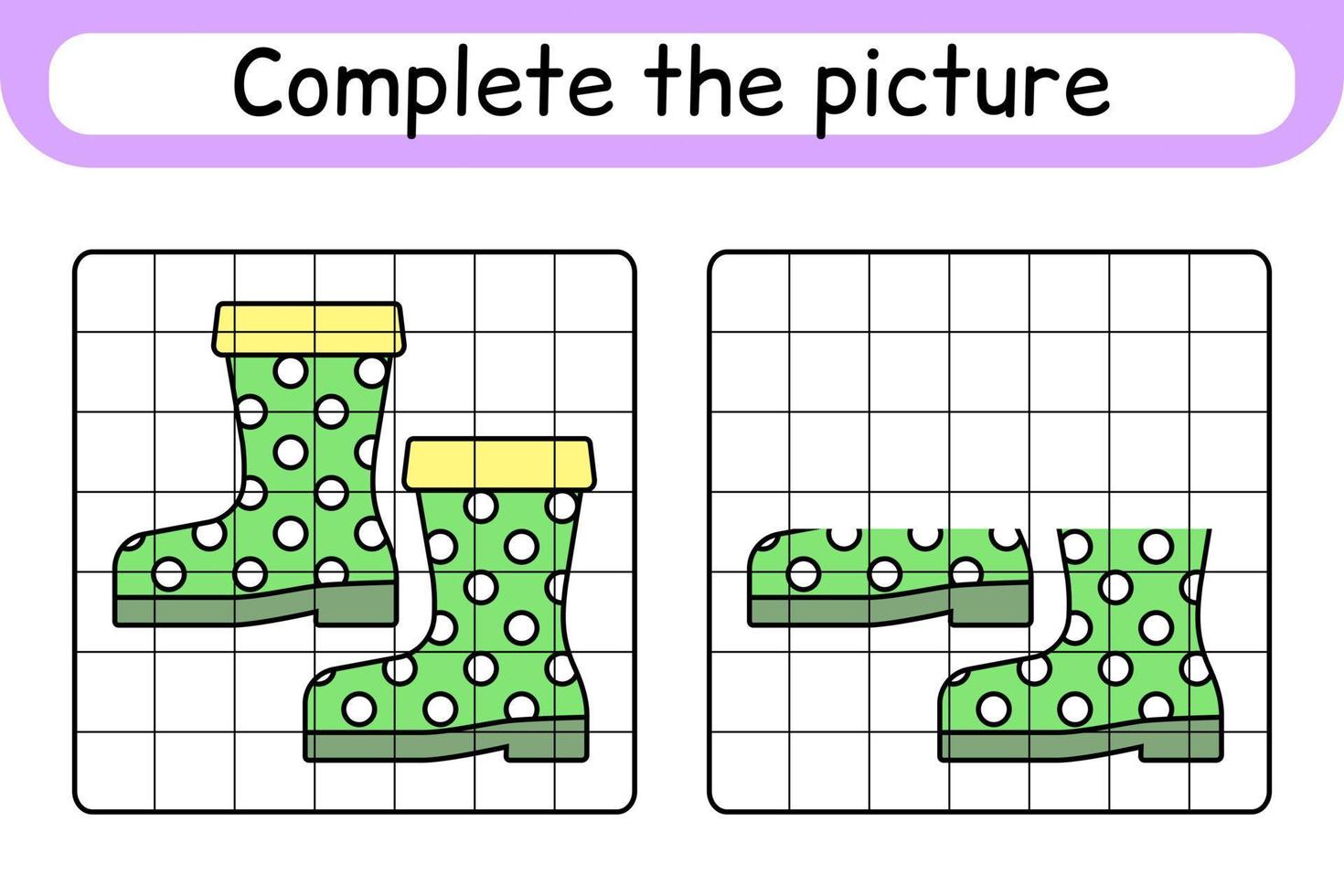 completare il immagine stivali. copia il immagine e colore. finire il Immagine. colorazione libro. educativo disegno esercizio gioco per bambini vettore