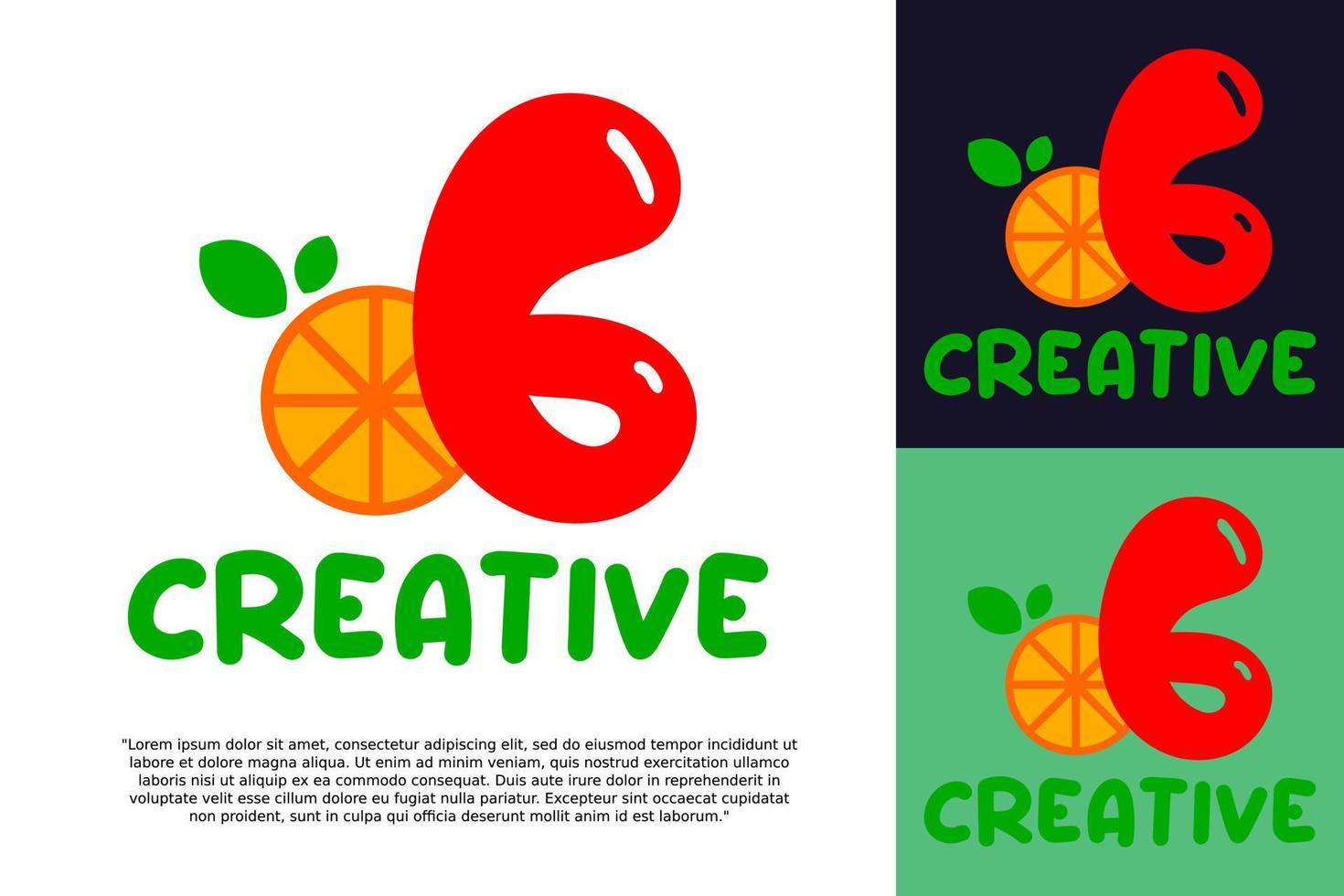 iniziale numero 6 con arancia frutta logo vettore concetto elemento, numero 6 logo con biologico arancia