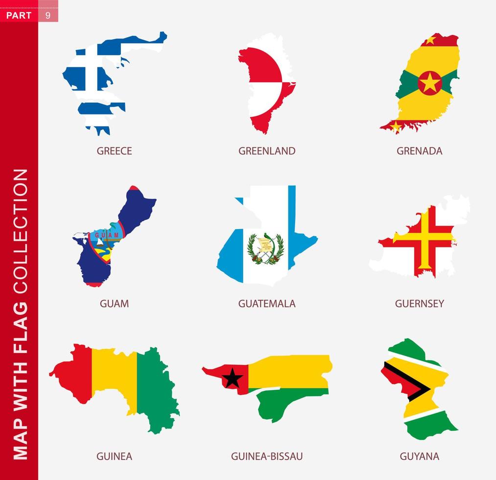 carta geografica con bandiera collezione, nove carta geografica contorno con bandiera vettore