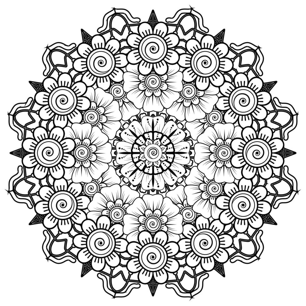 motivo circolare a forma di mandala per henné, mehndi, tatuaggio, decorazione. ornamento decorativo in stile etnico orientale. pagina del libro da colorare. vettore