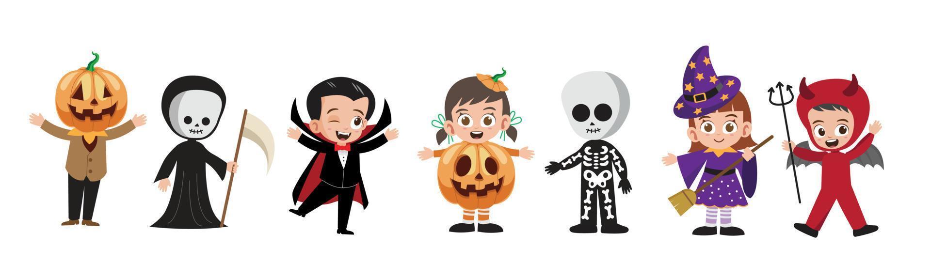 contento Halloween carino bambini personaggio vettore illustrazione