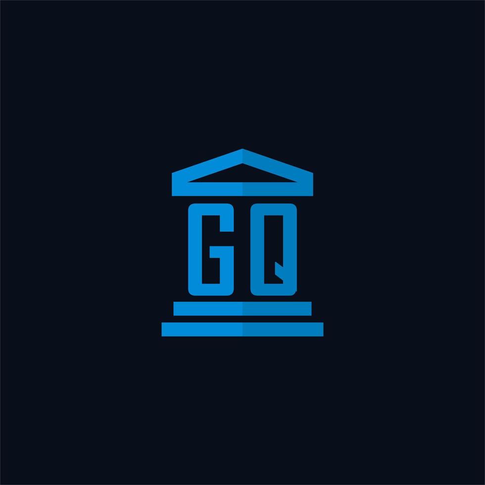 gq iniziale logo monogramma con semplice palazzo di giustizia edificio icona design vettore