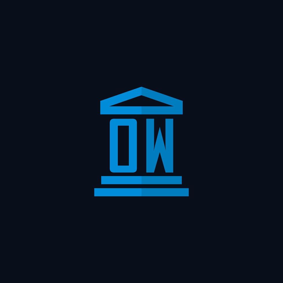 ow iniziale logo monogramma con semplice palazzo di giustizia edificio icona design vettore