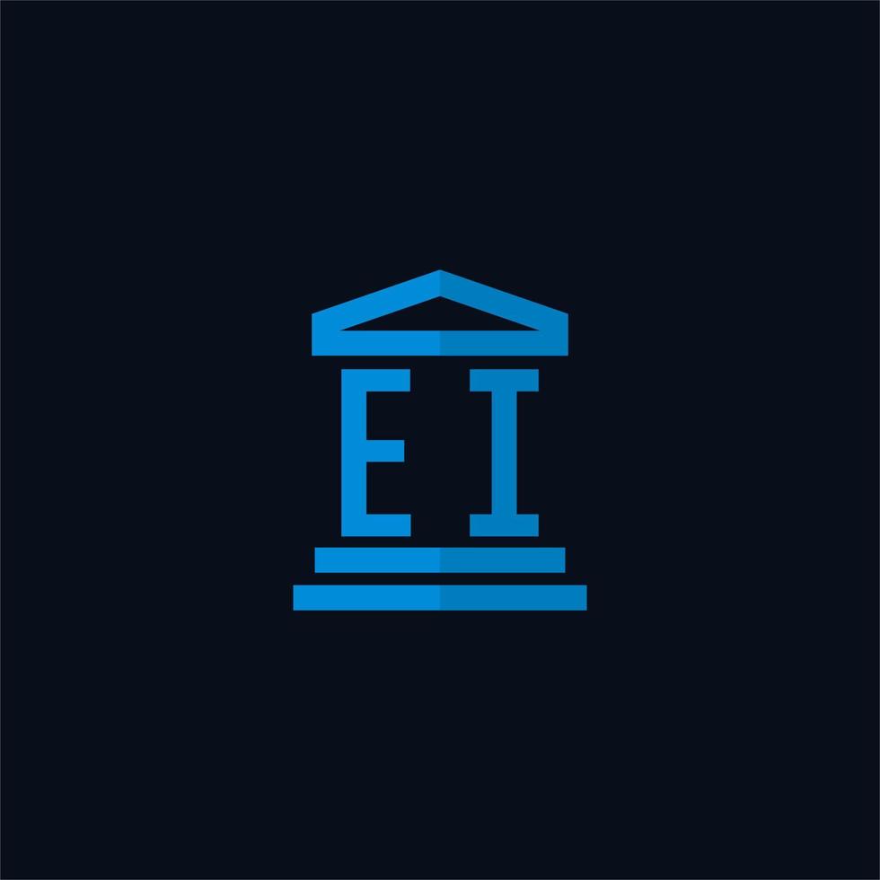 EI iniziale logo monogramma con semplice palazzo di giustizia edificio icona design vettore