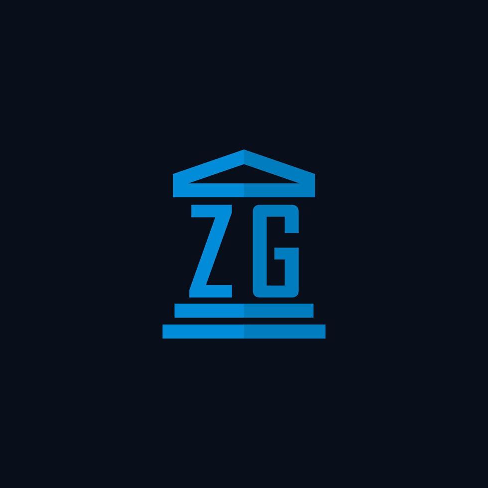 zg iniziale logo monogramma con semplice palazzo di giustizia edificio icona design vettore