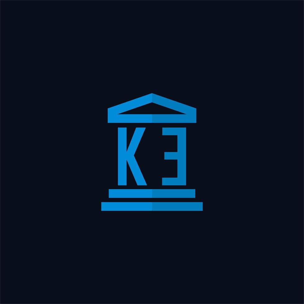 ke iniziale logo monogramma con semplice palazzo di giustizia edificio icona design vettore